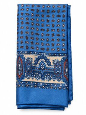 Brooks Brothers Mens 100% Silk Pocket Square Blue Paisley Made England Preppy